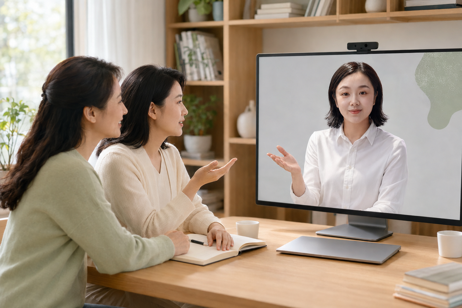AI 毛老师通过大屏耐心为宝妈讲解